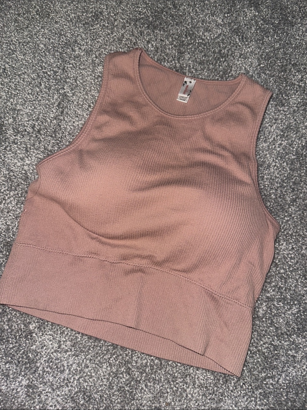 Ribbed Crewneck Crop Tank Top With Build in Bra - Mauve Pink